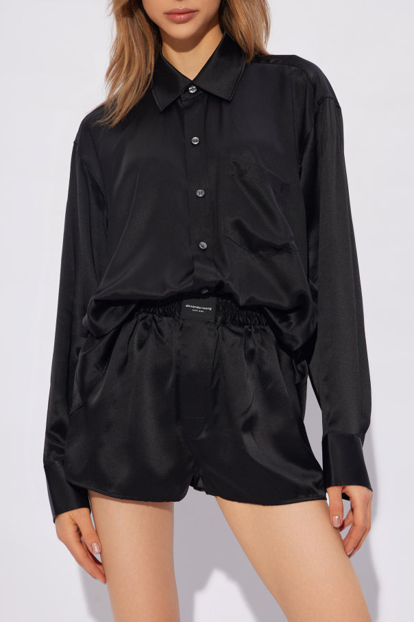 AW Logo Detailed Button Up Boxer Short Silk Shirt Romper Set