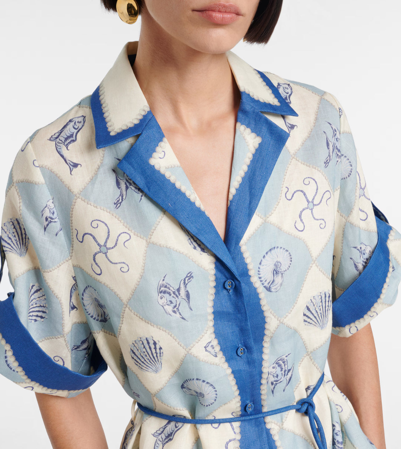 ALM Pia Printed Linen Midi Dress Shirtdress