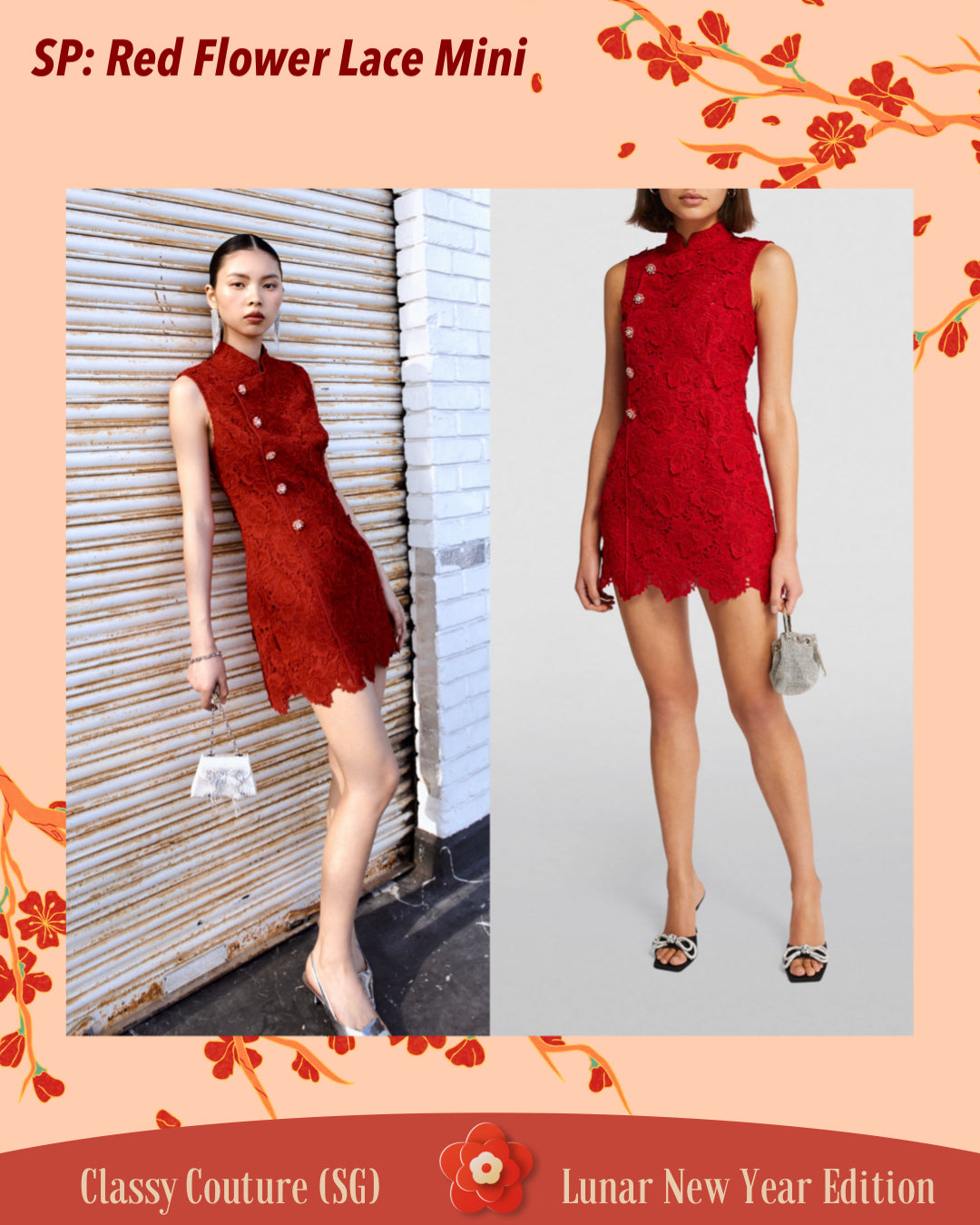 SP Red Flower Lace Mini Dress