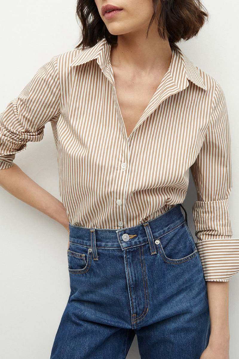 VB Amelia Cotton Poplin Shirt in Acorn Brown & White Stripes