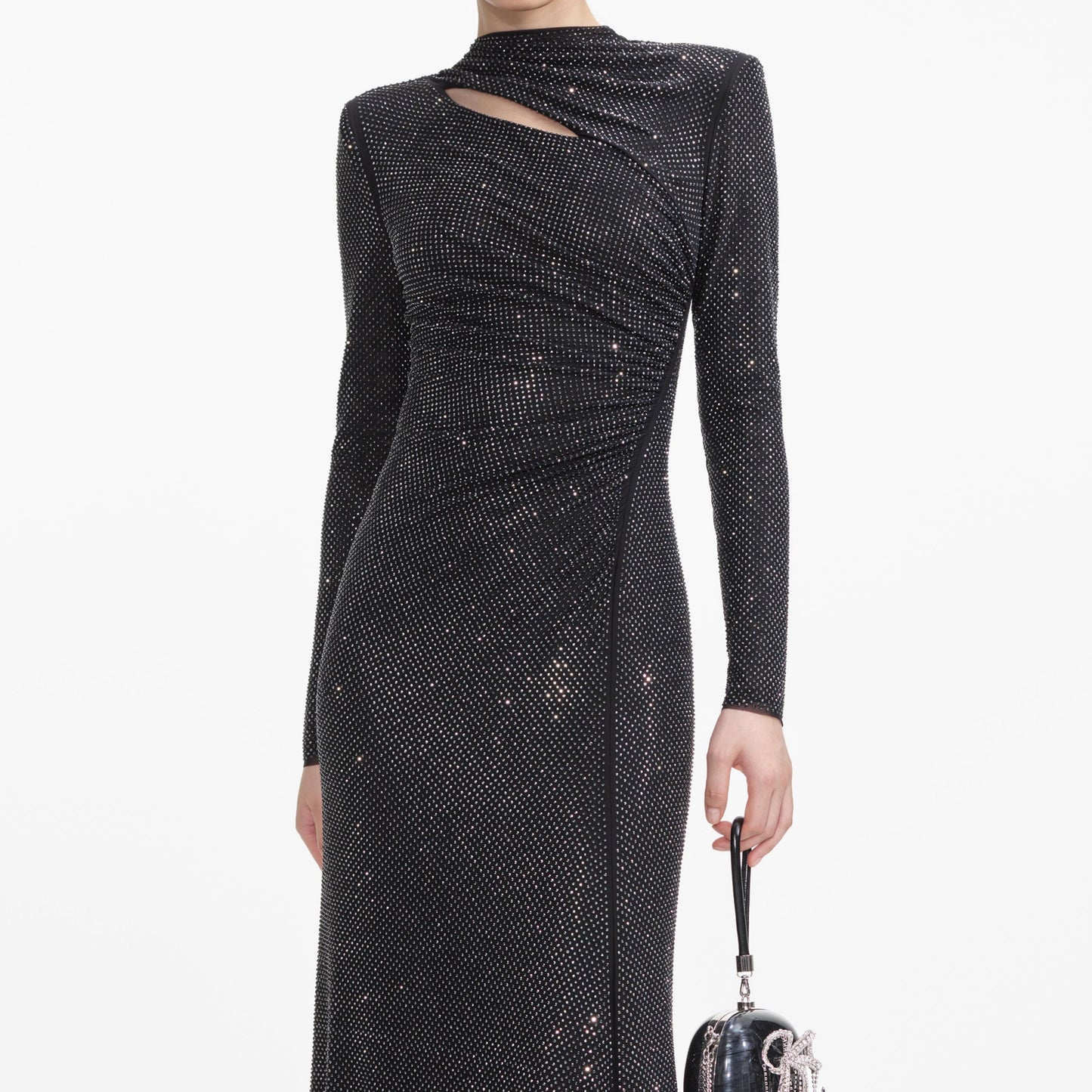 SP Black and Gold Rhinestone Mesh Cut Out Maxi Dress