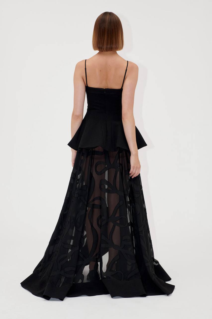 SG Tailored Bodice High-Low Maxi Dress in Ribbons Black