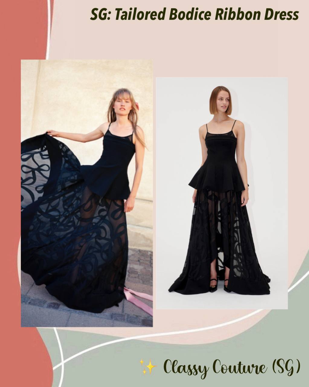 SG Tailored Bodice High-Low Maxi Dress in Ribbons Black