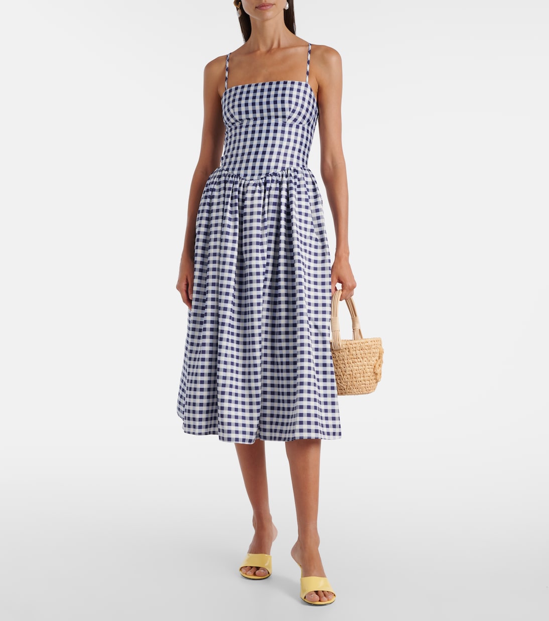 SP Navy Blue Gingham Taffeta Midi Dress