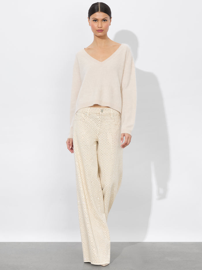AO Trish Rhinestone Embellished Low-Rise Wide Leg Jean Pants