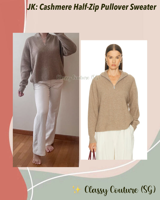 JK Cashmere Half-Zip Pullover Sweater in Undyed Stoned