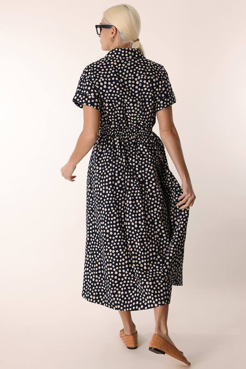 CC Asbury Cotton Midi Dress Abstract Navy Dot