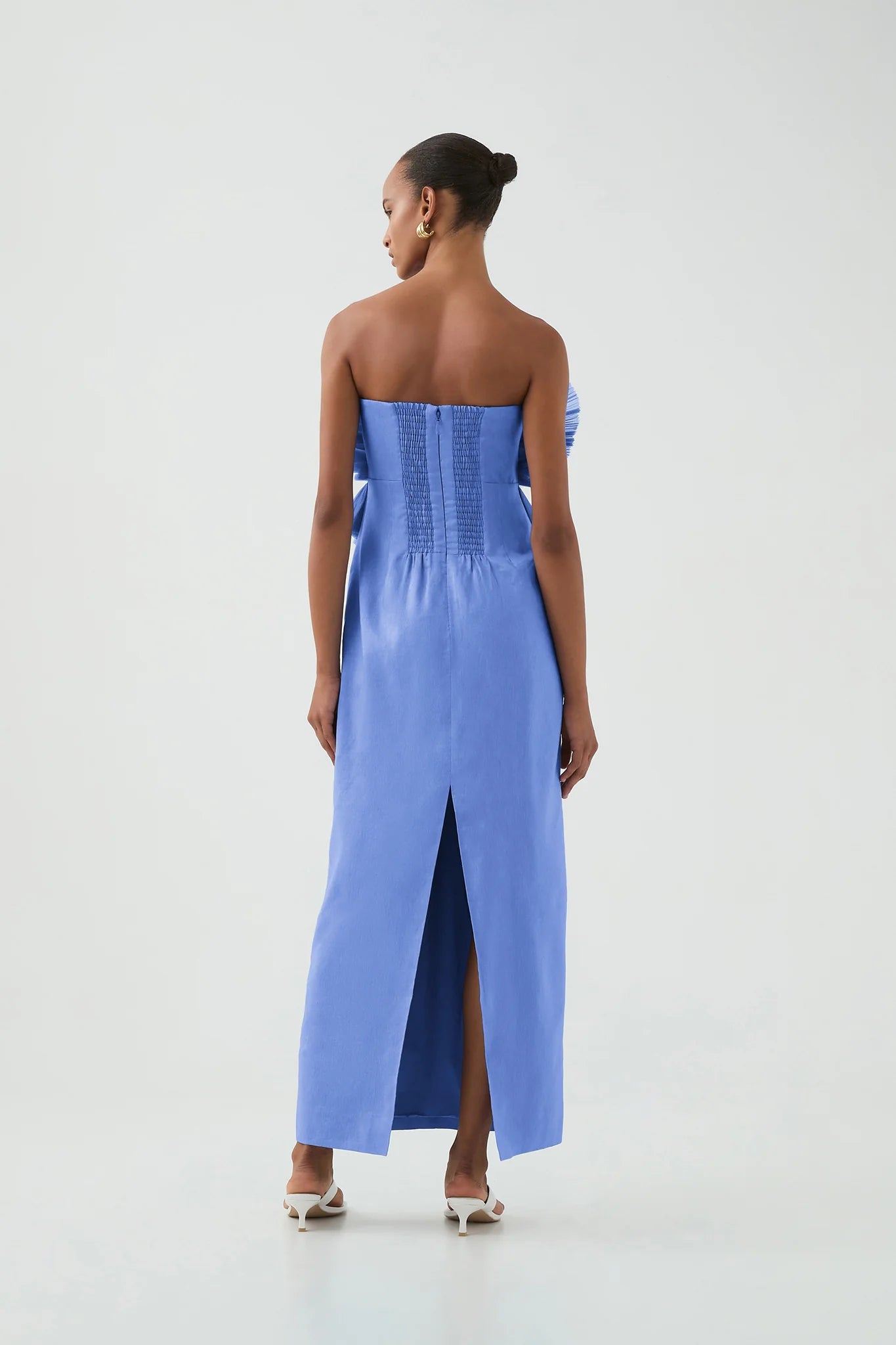 AJ Kira Strapless Linen-Viscose Midi Dress