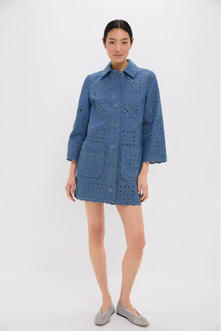 VB Erilyn Eyelet Cotton Mini Dress in Sea Glare Blue