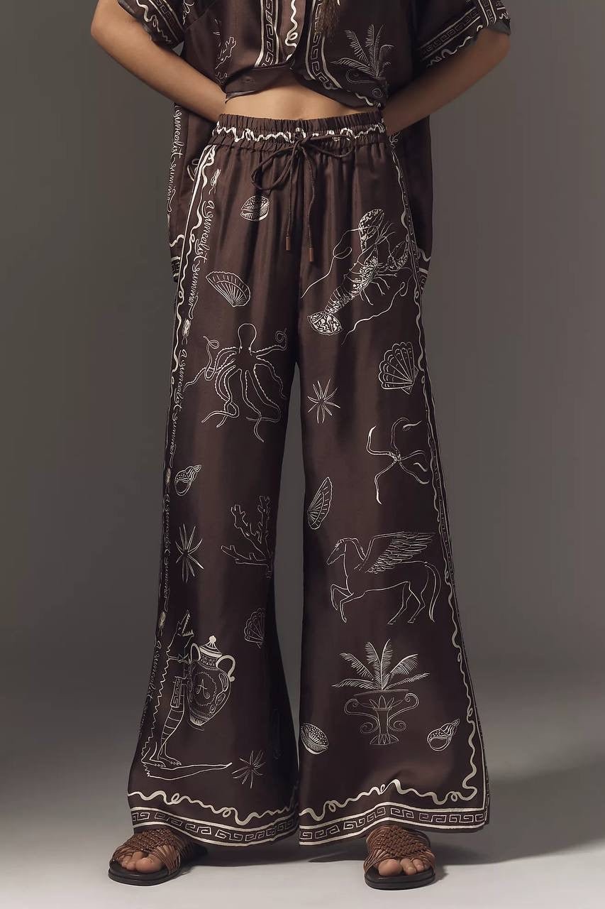 ALM Sammy Short-Sleeve Silk Satin Blouse | Pant | Set