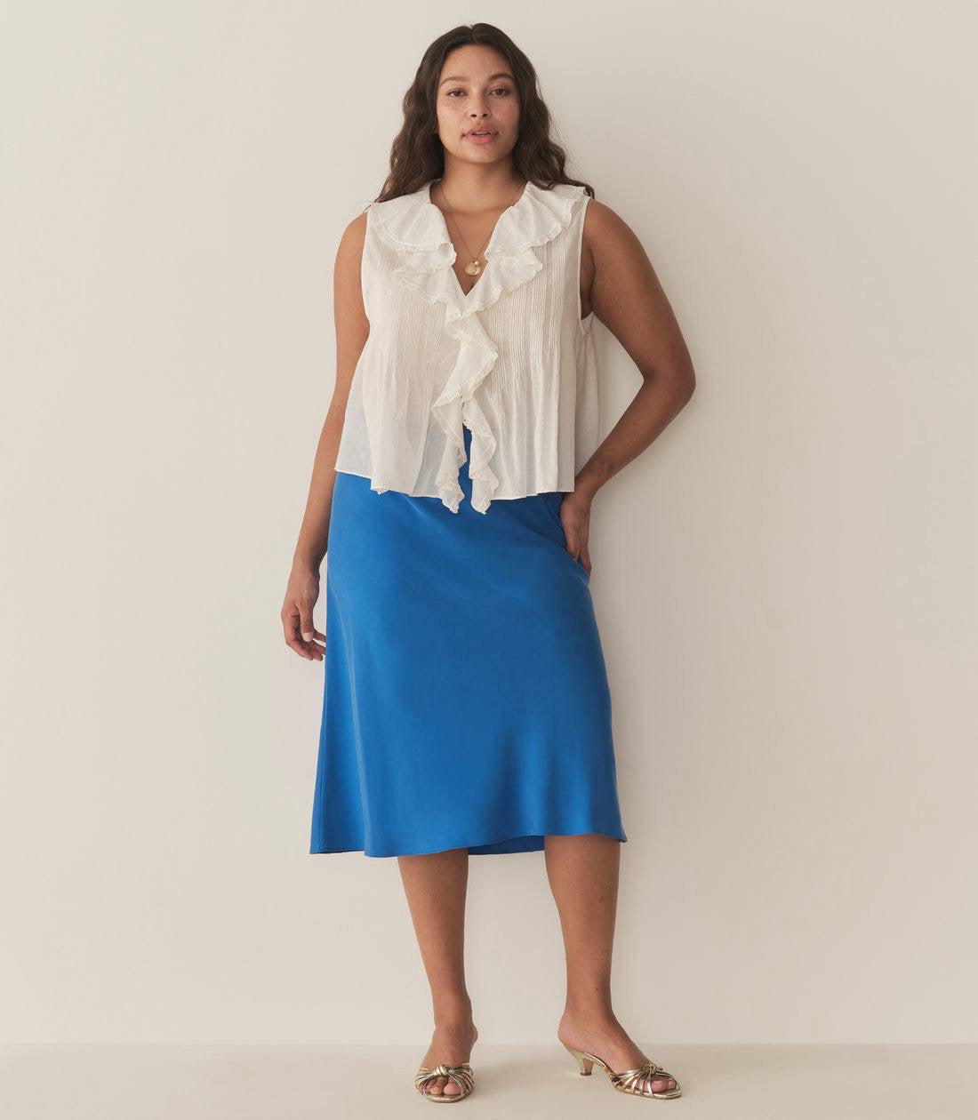 DN Elowena Blue Silk Midi Skirt