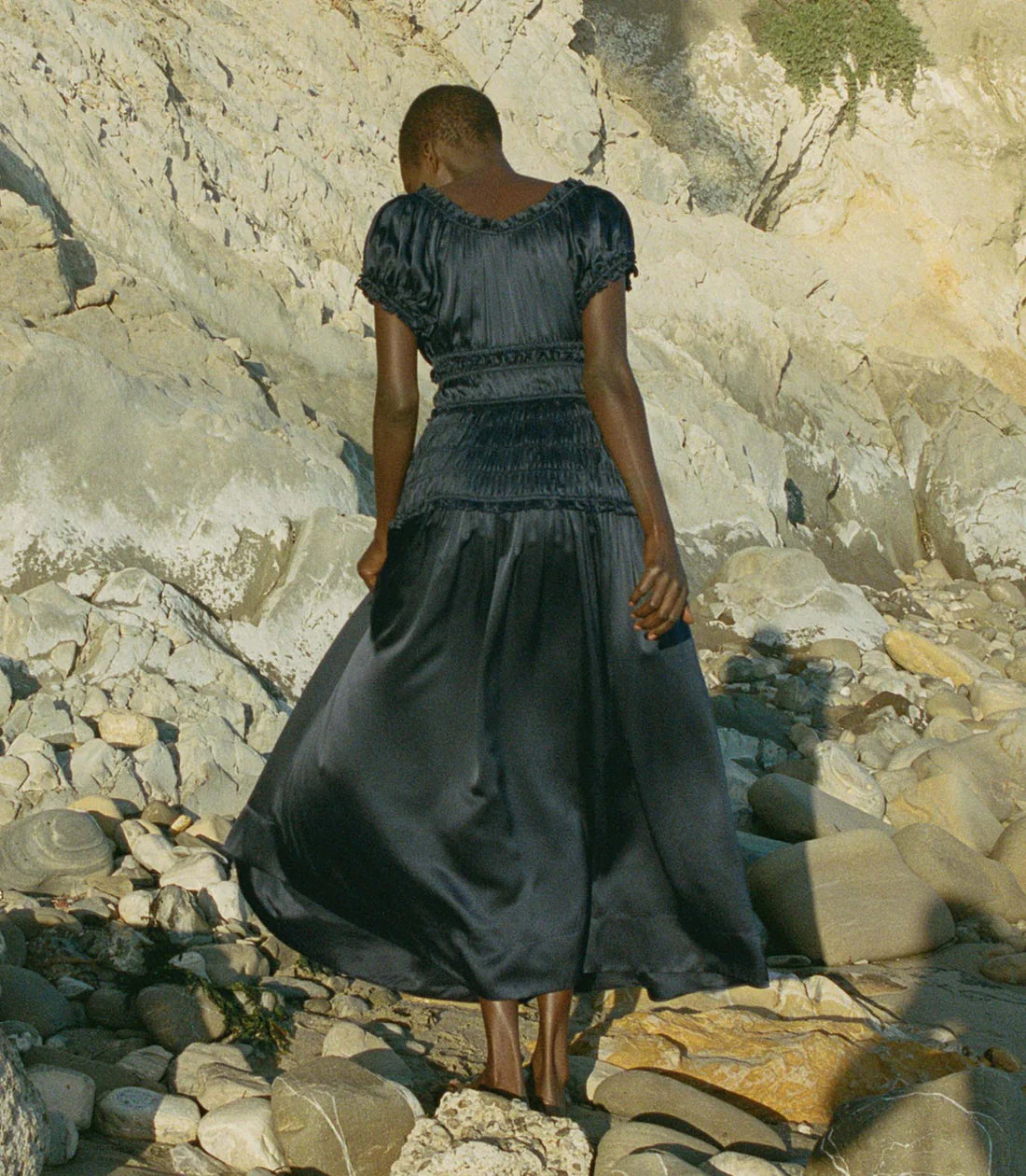 DN Leanne Midi Dress in Navy Blue Silk