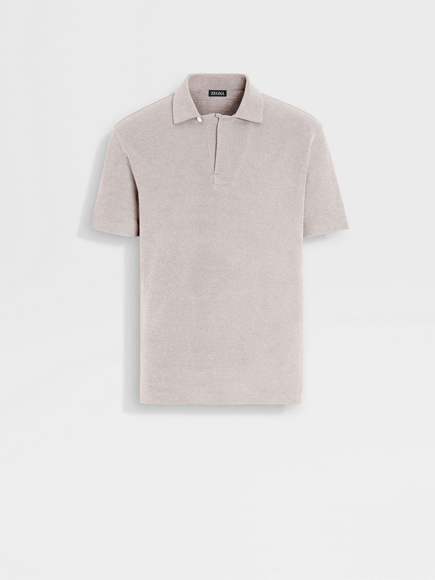 SALE! ZN Men’s Single-button Honeycomb Cotton Polo Shirt in Light Beige