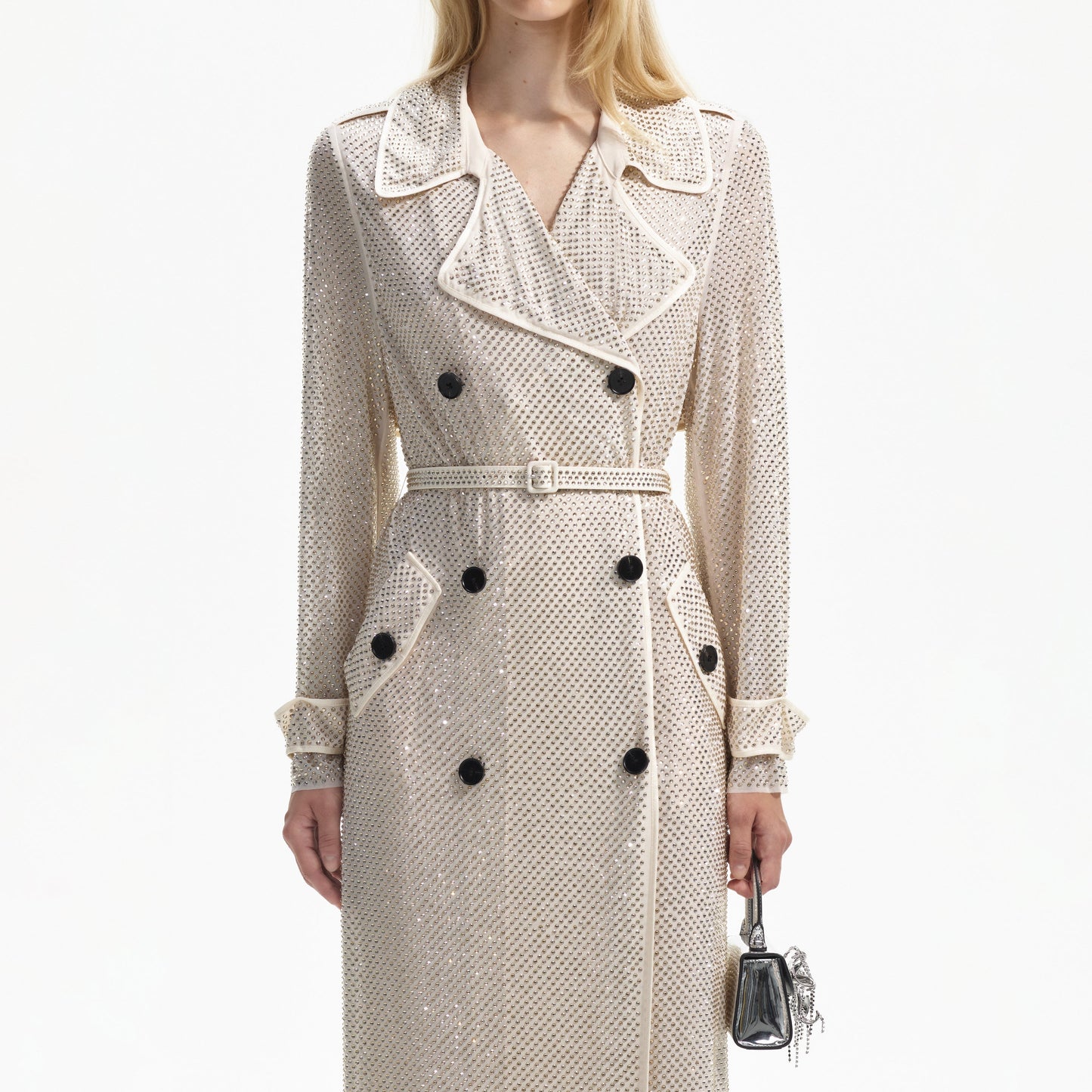 SP Cream Rhinestone Trench Coat