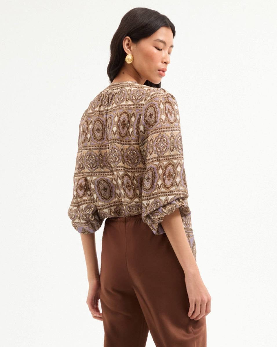 VB Ashlynn Silk-Linen Blouse Top