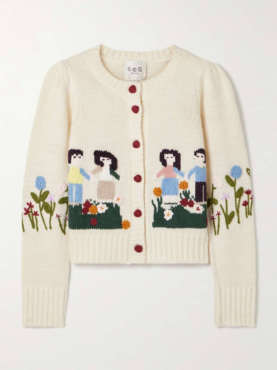SE Wendie Embroidered Wool-Blend Cardigan