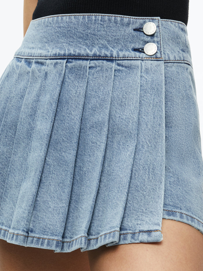 AO Noah Denim Pleated Skort Mini Skirt with Shorts