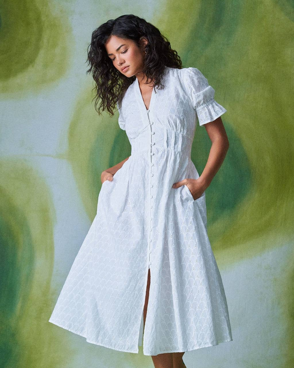 DVF Erica Cotton Midi Dress in Ivory