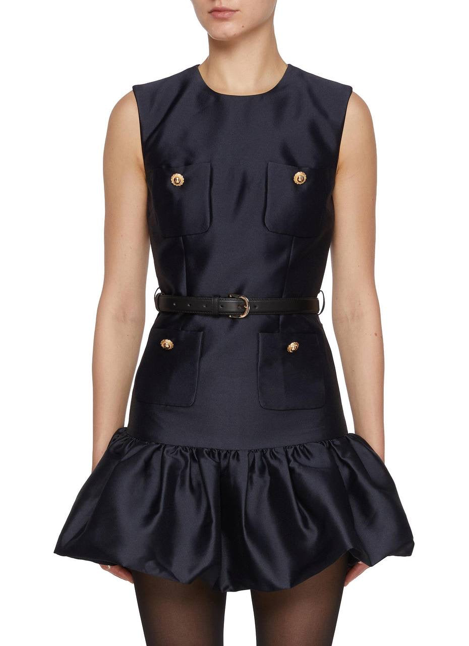 SP Taffeta Mini Dress in White & Navy Blue