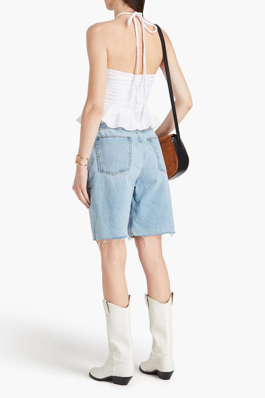 VB Arienne Stretch-Cotton Halter Peplum Top