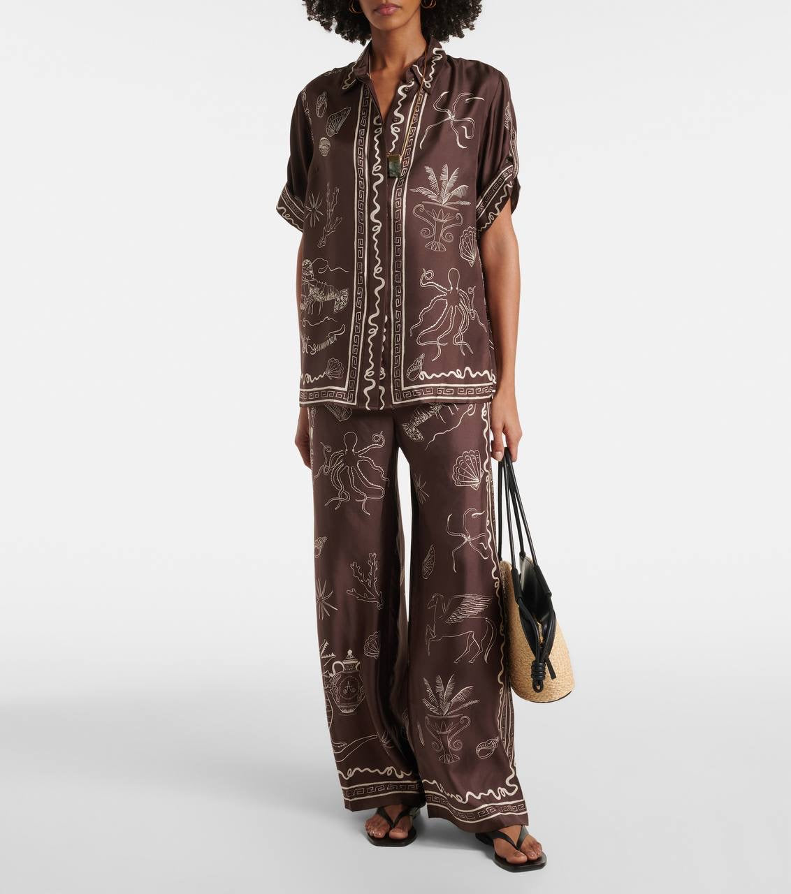 ALM Sammy Short-Sleeve Silk Satin Blouse | Pant | Set