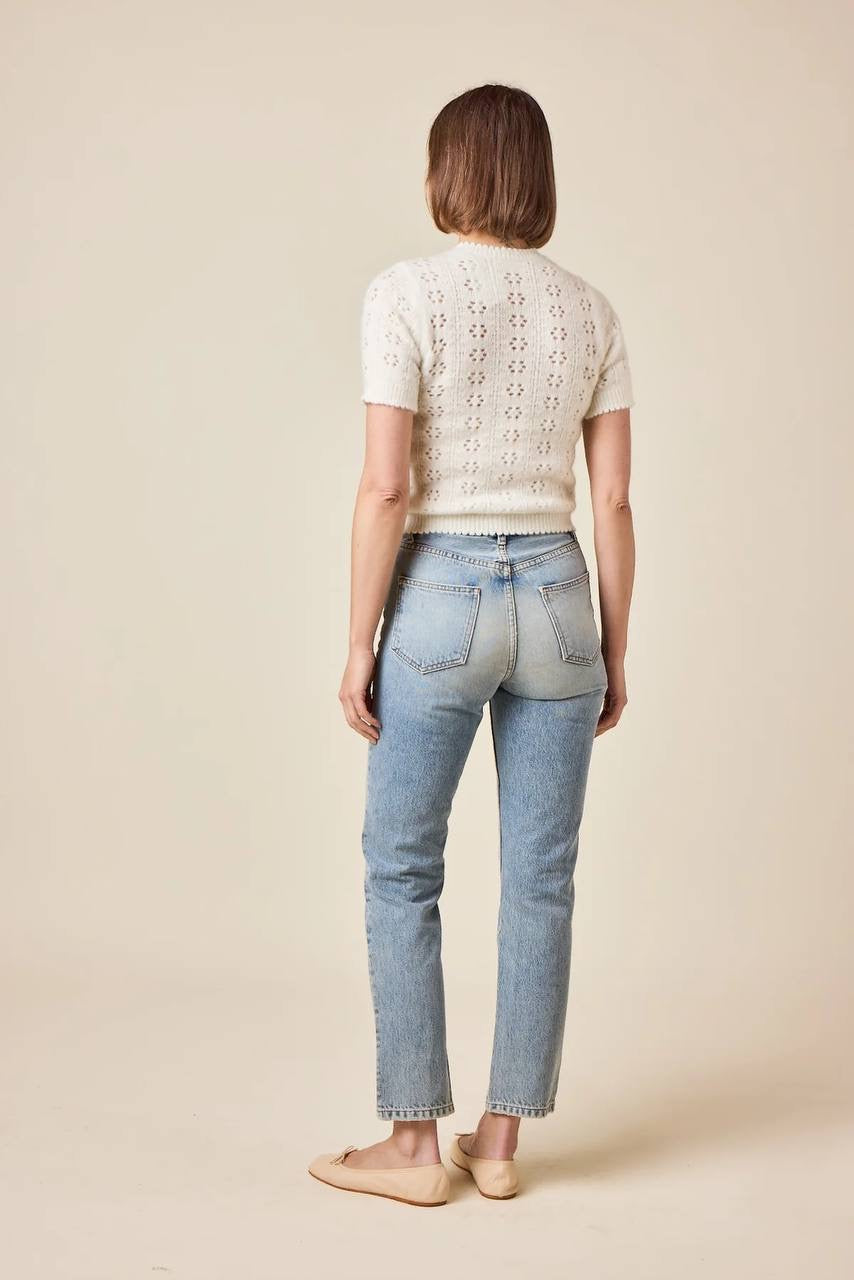 DN Monica Alpaca-Wool-blend Pointelle Knit Short Sleeve Sweater Top