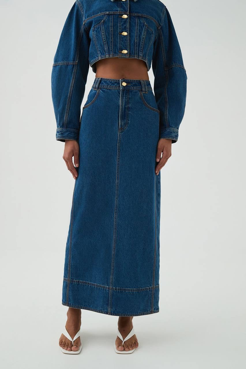 AJ Phoenix Denim Midi Skirt