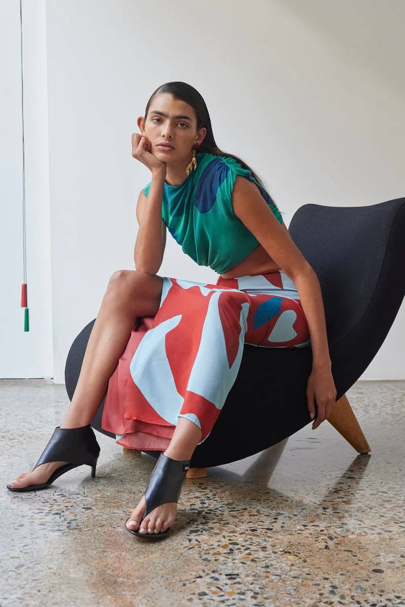 STL Frankie Gathered Silk Blend Midi Skirt