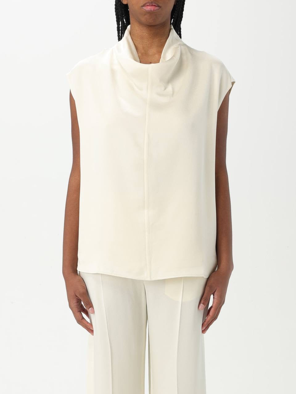 TOT Sleeveless Cady Funnel-Neck Blouse Top