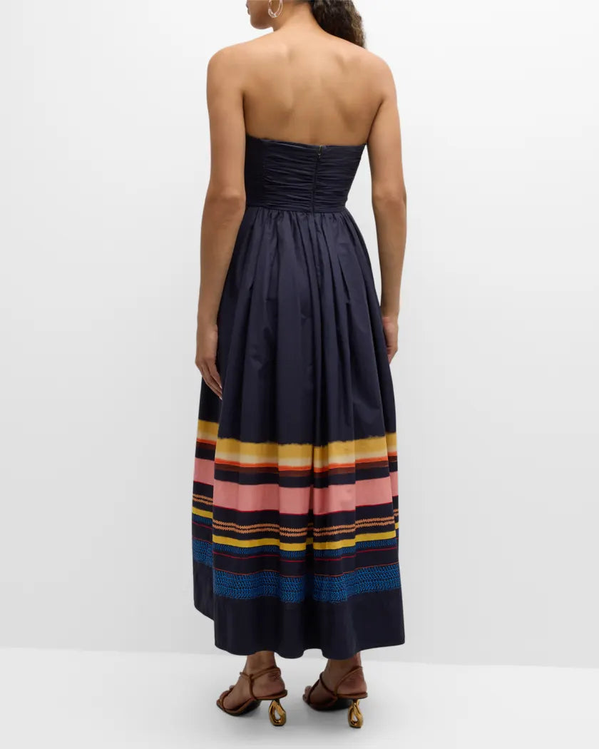 ALC Tate Strapless Stripe Cotton Midi Dress in Navy Blue