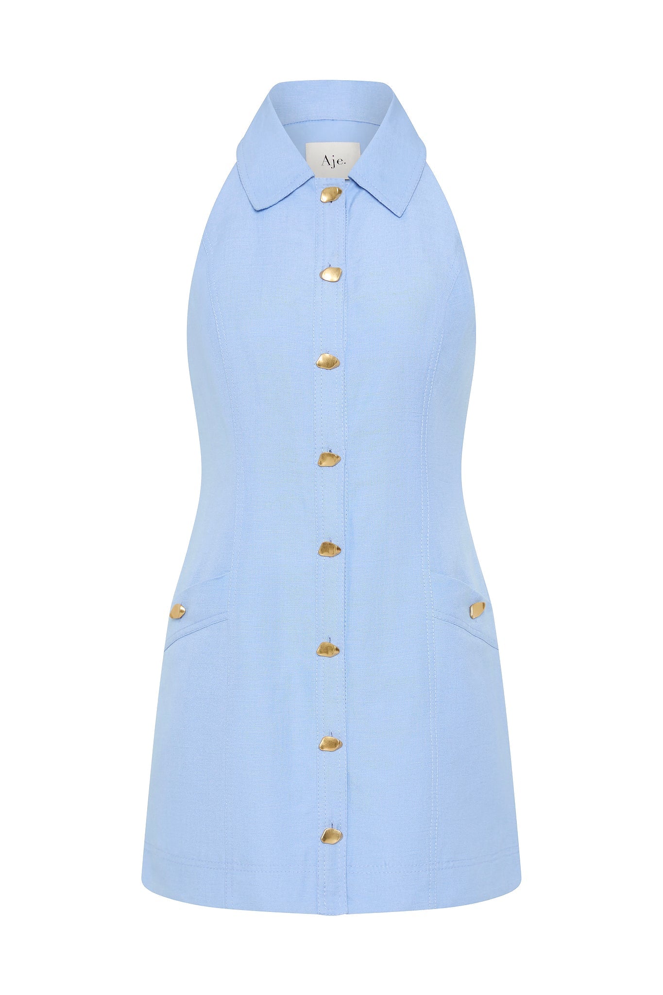 AJ Angela Linen-Rayon Halter Mini Dress