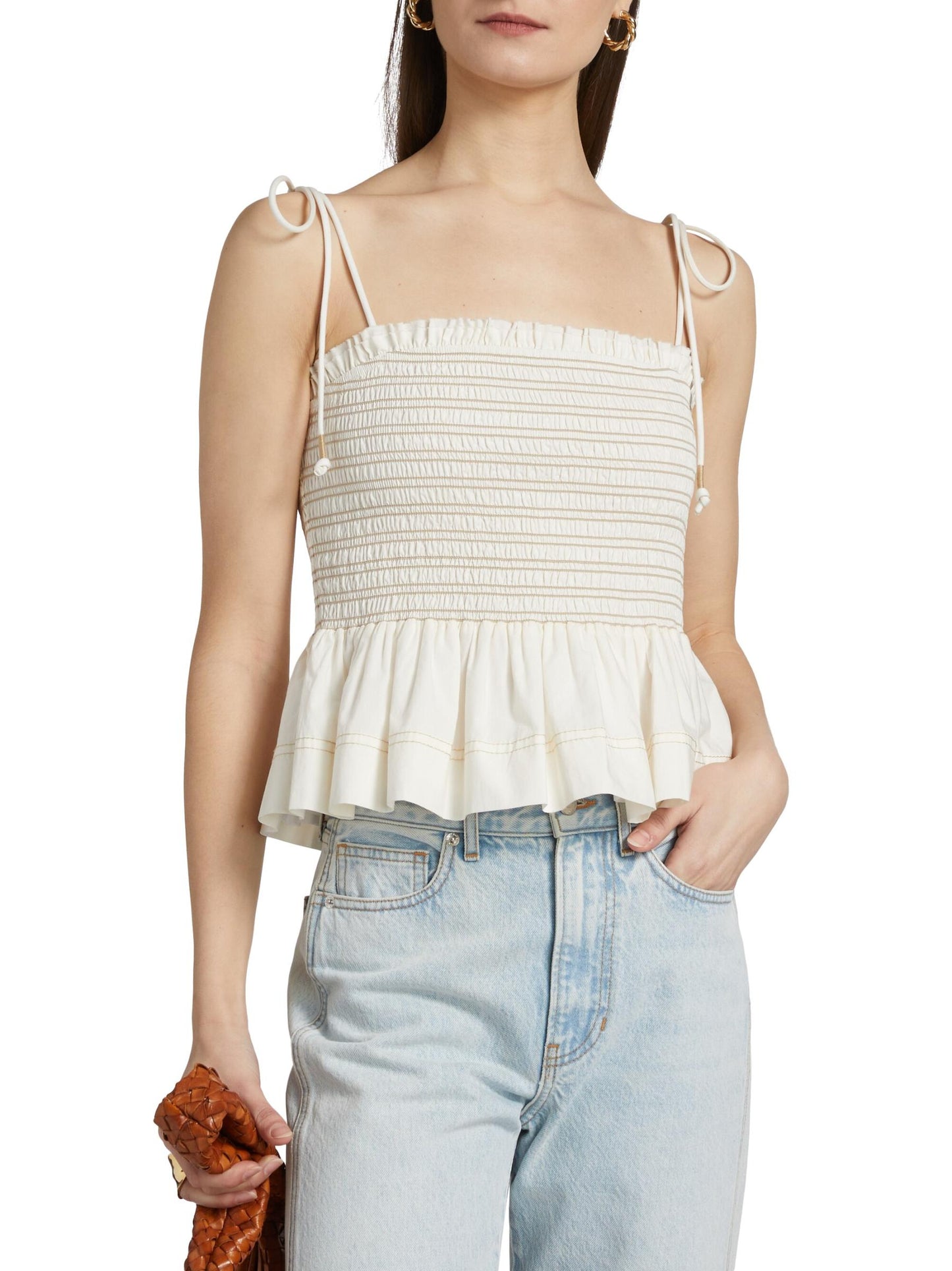 VB Ophelia Smocked Cotton Peplum Tank Top