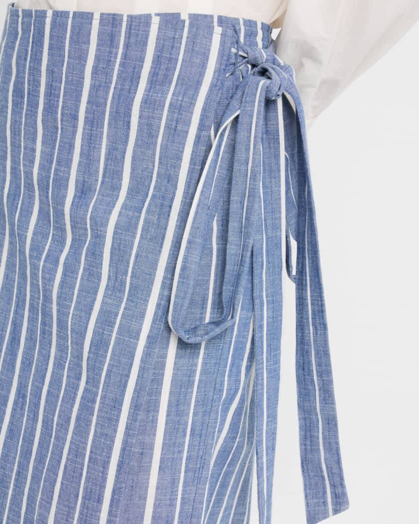 AA Flowe Pocket Button Up Shirt | Trail Shorts | De Vera Wrap Skirt | Striped Cotton Chambray Blue Set