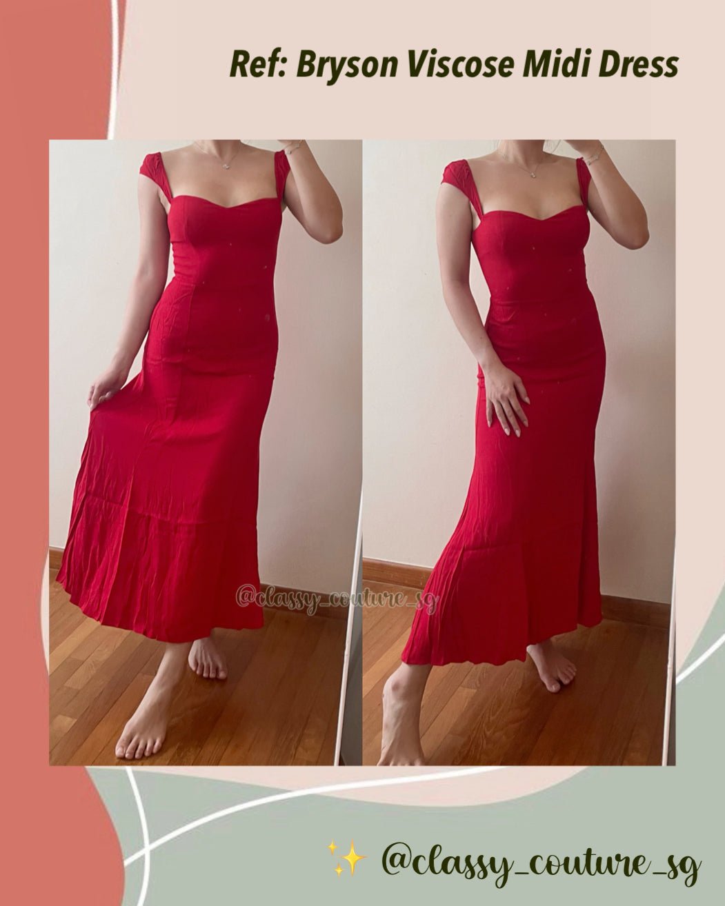 Ref Bryson Viscose Midi Dress in Cherry Red