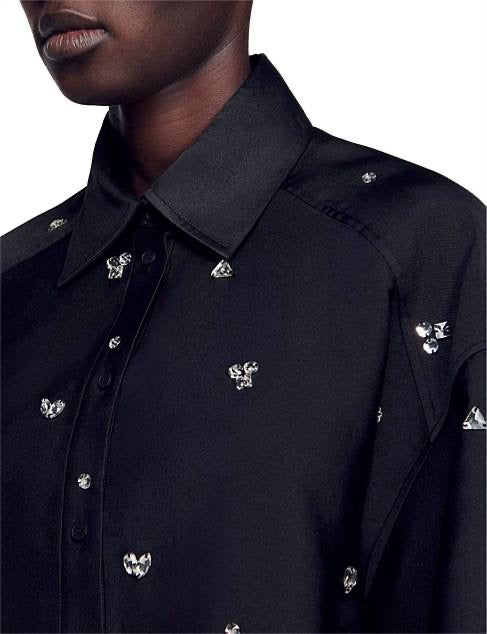 SD Mentissa Silk-blend Rhinestone Embellished Cropped Shirt