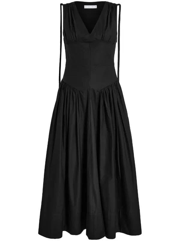 PS Clayton Cotton Poplin V Neck Drop Waist Midi Dress