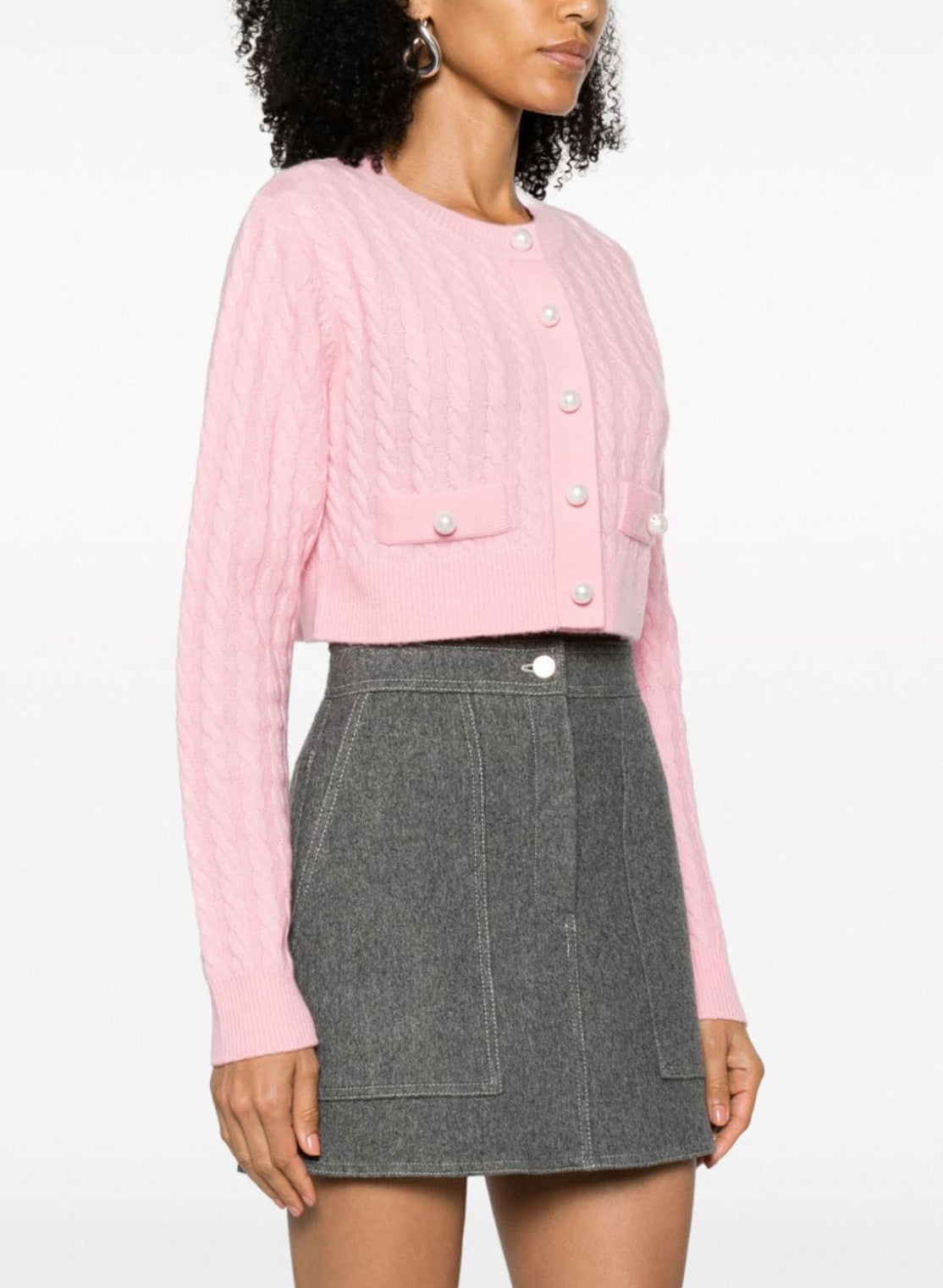 SD Elina Cable Knit Coatigan with faux pearl wool-cashmere cropped cardigan