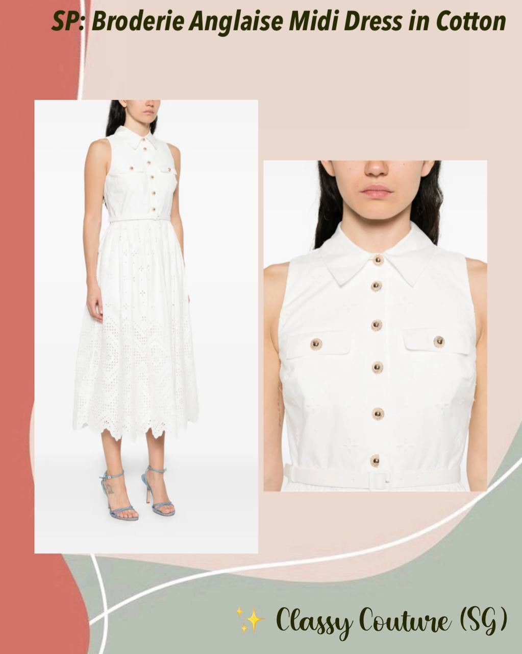 SP White Cotton Broderie Collared Midi Dress