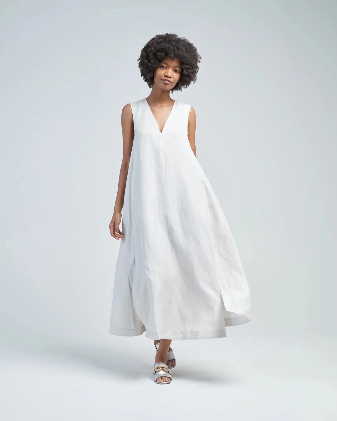 LM Lennox Sleeveless V-Neck | Flutter Sleeve Midi Dress