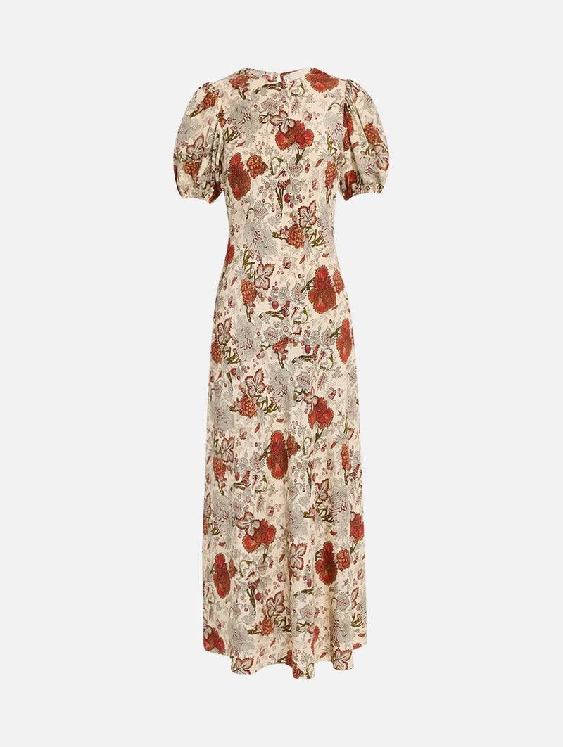 UJ Ines Puff Sleeve Silk Midi Dress