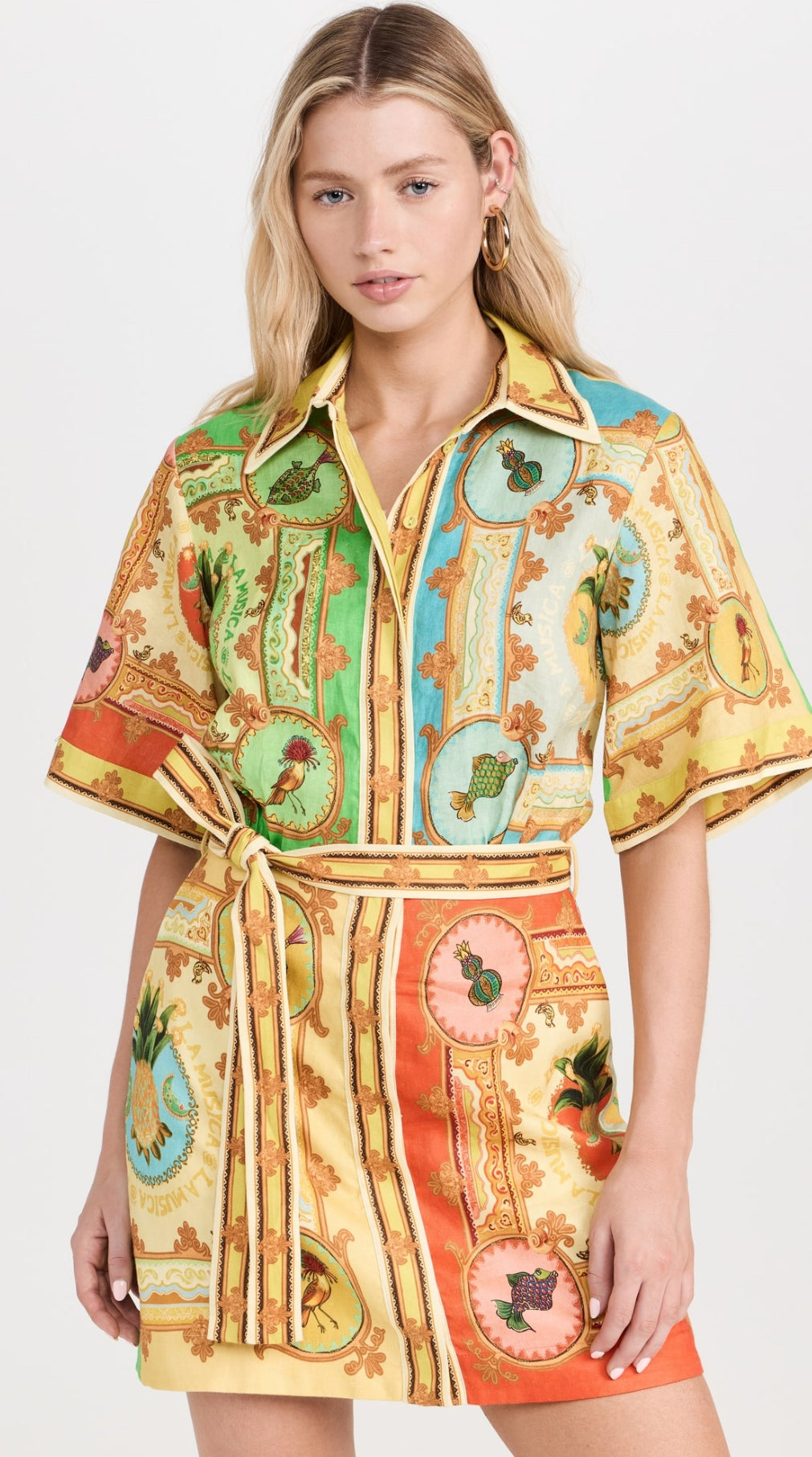 ALM La Musica Belted Linen Mini Dress Shirtdress