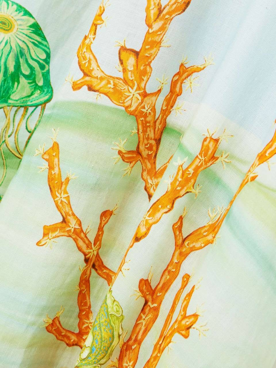 ALM Emerald Cove Printed Puff Sleeve Linen Midi Dress