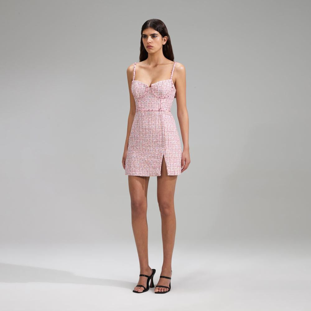 SP Pink Boucle Rhinestone Detail Mini Dress