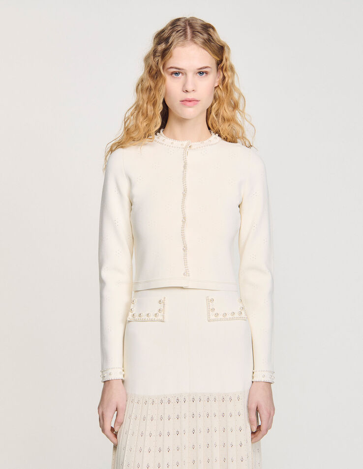 SD Pearl Bead Knit Maxi Dress | Cropped Cardigan with Pearl Buttons | Set
