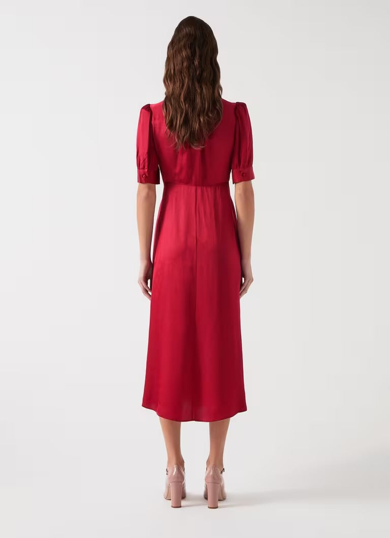 LKB Hetty Rio Red Hammered Satin Midi Dress