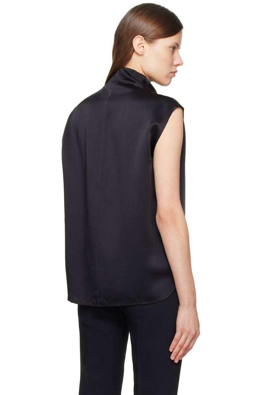 TOT Sleeveless Cady Funnel-Neck Blouse Top