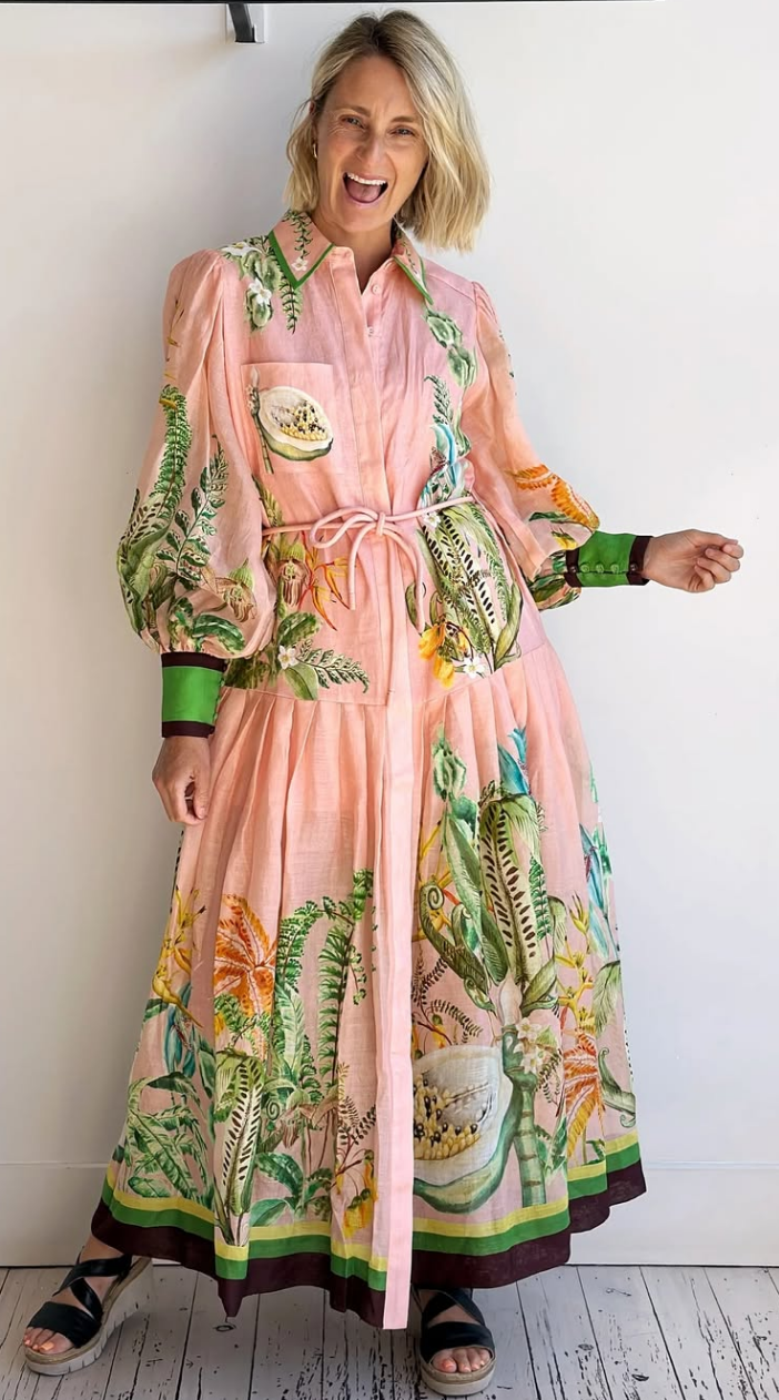 ALM Papaya Linen Shirtdress Midi Dress