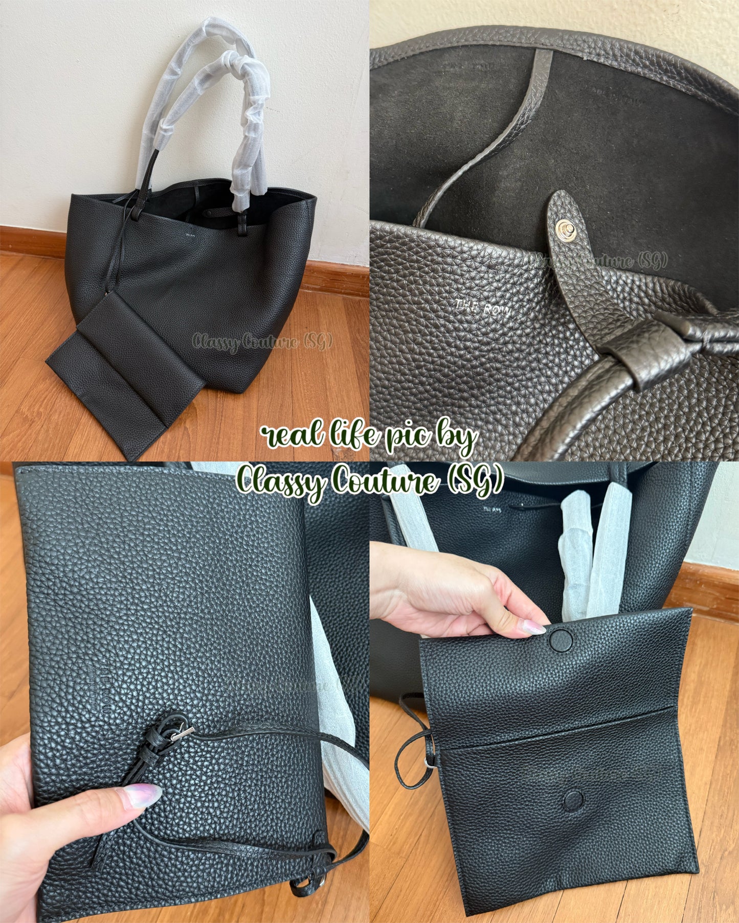 3 Sizes! TR Olive & Black Grained Calfskin Park Tote Three Bag in Small | Medium | Large