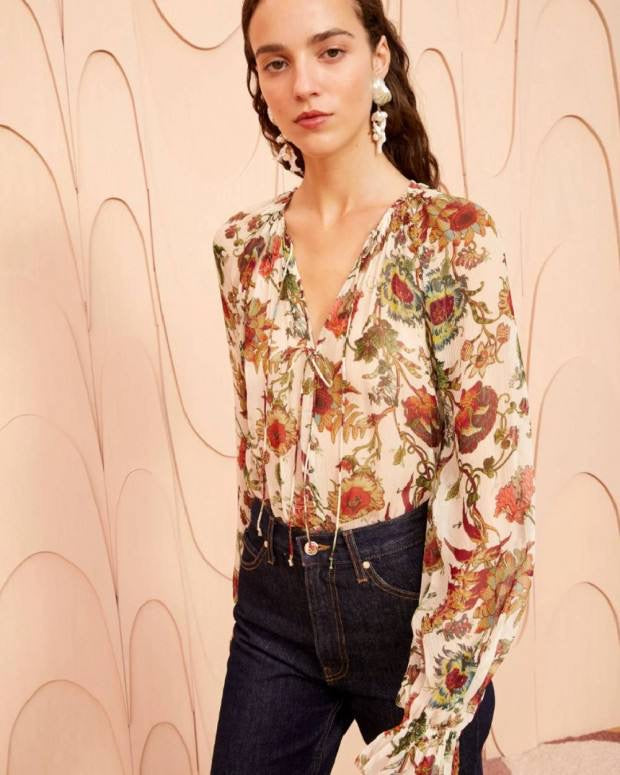 UJ Bernadette Silk Long Sleeve Blouse Top