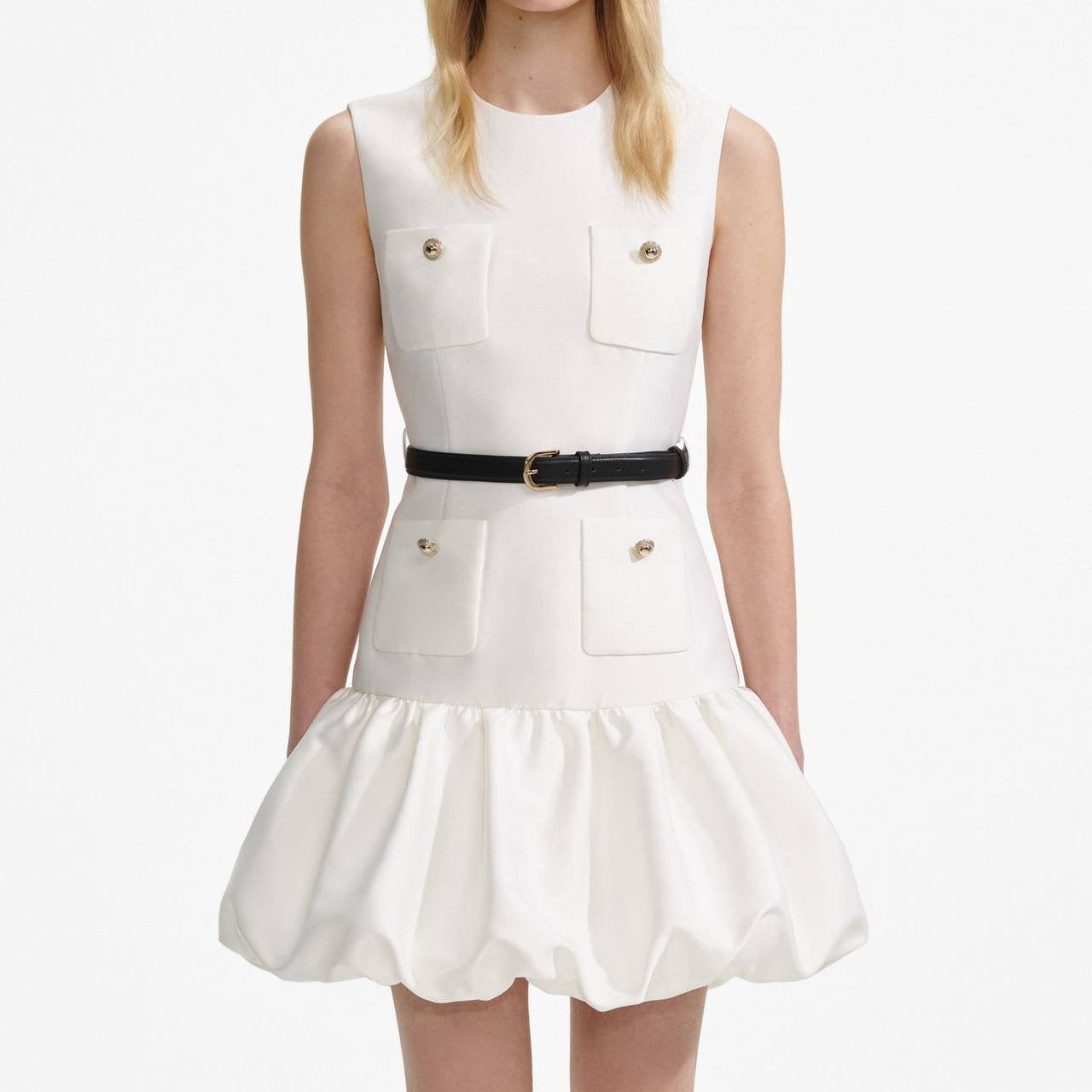 SP Taffeta Mini Dress in White & Navy Blue